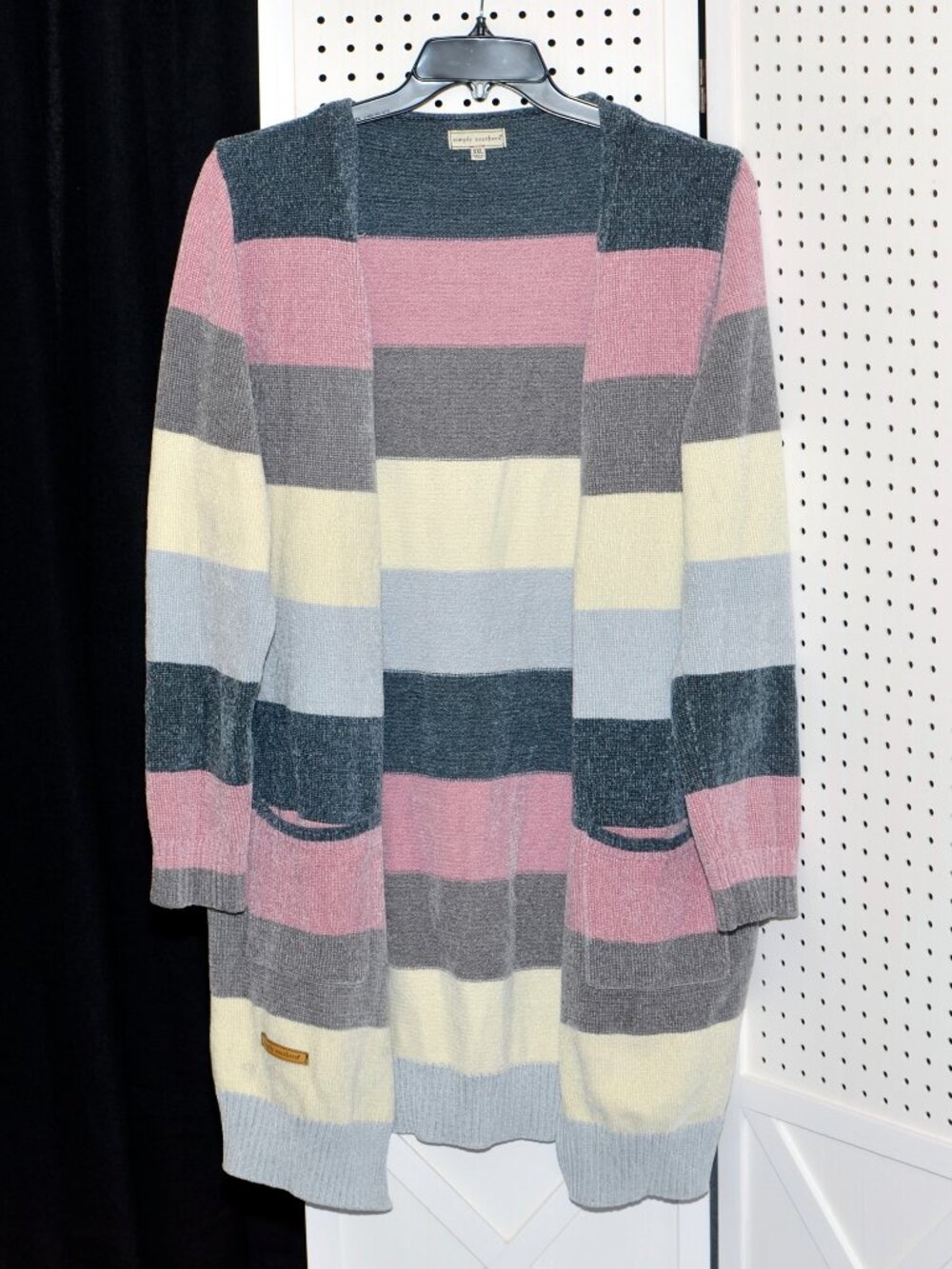 Plus Size XXL Simply Southern Striped Open Front Long Cardigan Sweater Pockets